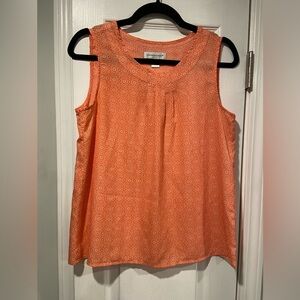 Christopher & Banks Size S Orange Coral Round Neck Sleeveless Pleated Front Top